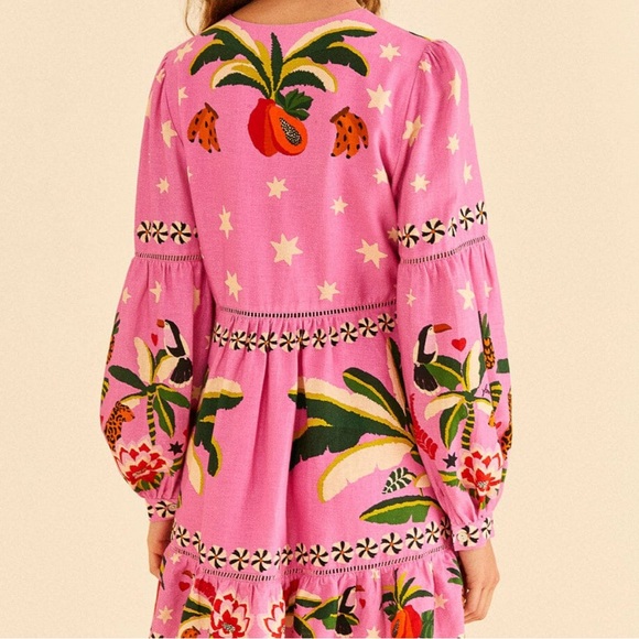 Farm Rio NWT Pink Dress with Leopard and Floral Patterns - Picture 3 of 6